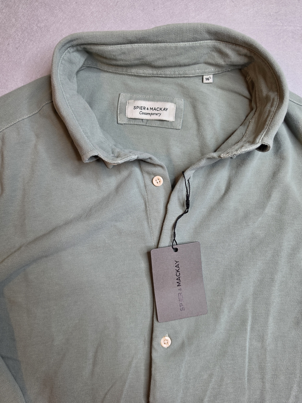 Spier & Mackay Antique Grn Piqué Knit Long Sleeve Polo Shirt Contemporary 16 NWT